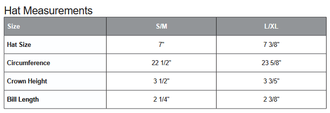 ATC C1302 Bucket Hat Sizing Chart