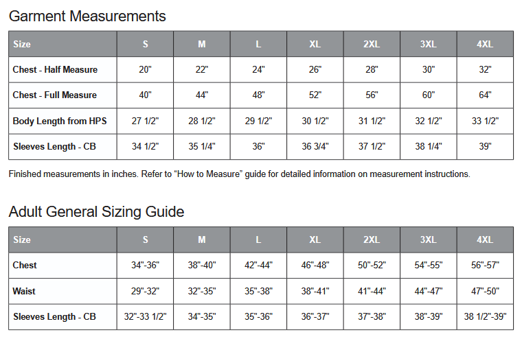 ATC F2400 Crewneck Sizing Chart