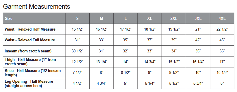 ATC F2850 Joggers Sizing Chart