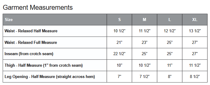 ATC Y2180 Sweatpants Sizing Chart