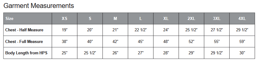 Coal Harbour 7691L Vest Sizing Chart